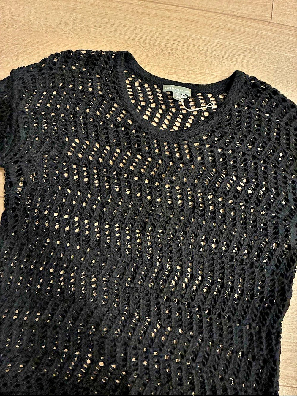 James Perse Women’s Open Knit Short Sleeve Top in Black Size 1/S